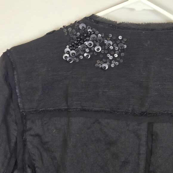 Elie Tahari Pearson Sequined Raw-Edge Jacket Black M MSP $448 WHIMSIGOTH Linen - Picture 6 of 10